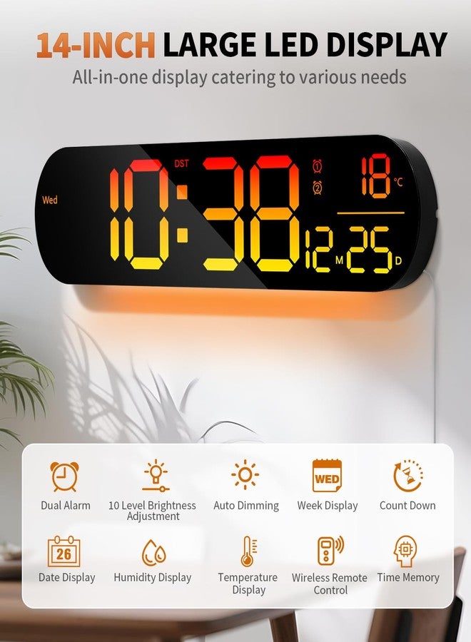 ساعة حائط رقمية كبيرة من GLOKUUCA مقاس 14 بوصة، مؤقت تنازلي، منبه، شاشة LED كبيرة، 11 لون RGB، عرض درجة الحرارة، مناسبة لغرفة المعيشة، الفصل الدراسي، المكتب، هدية عيد الميلاد، هدية عيد ميلاد للأم أو الأب (بيضاوي) - Image 2